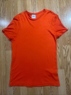 Zara Men-Bright Orange Short Sleeve Crew Tee